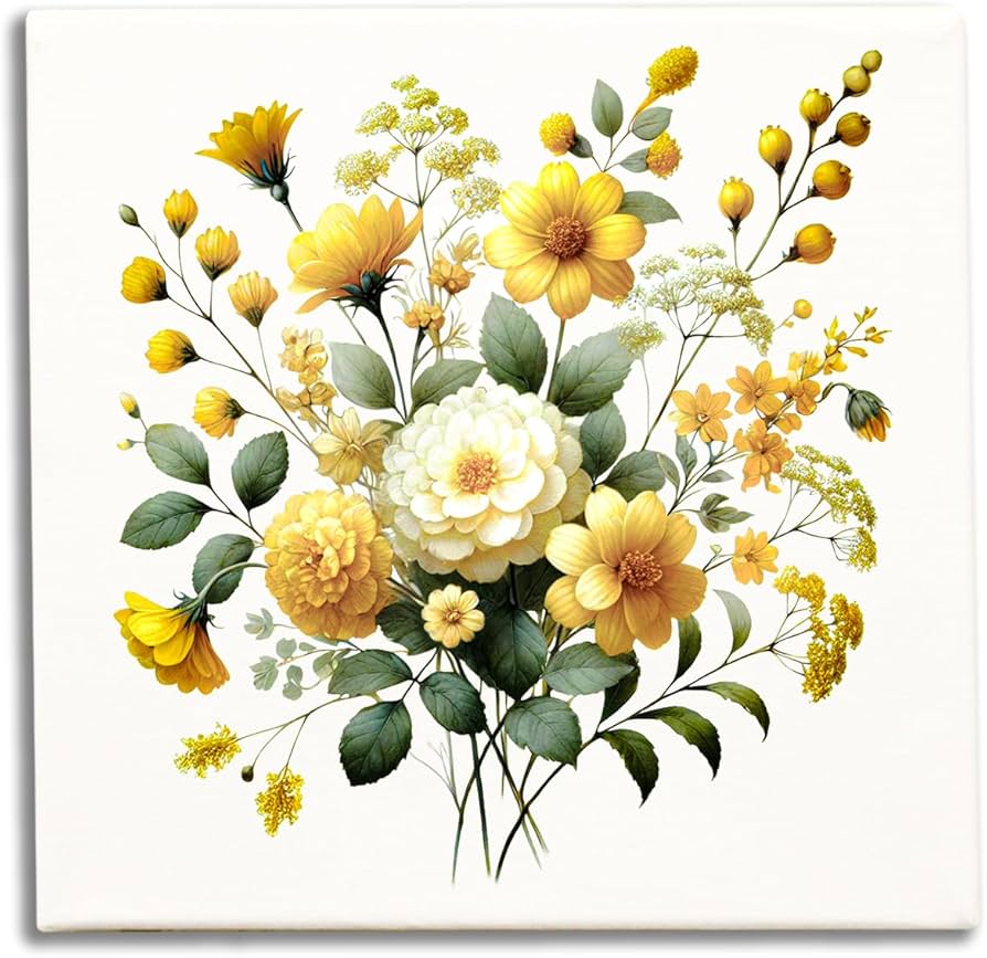 Amazon.co.jp: 風水アート イエローブーケ 絵画 水彩画風 黄色い花の絵